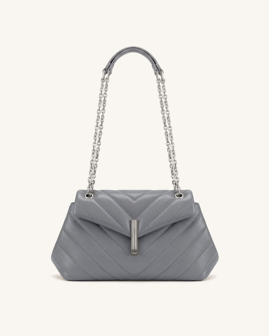 Valerie Quilted Chain Flap Shoulder Bag - Grey