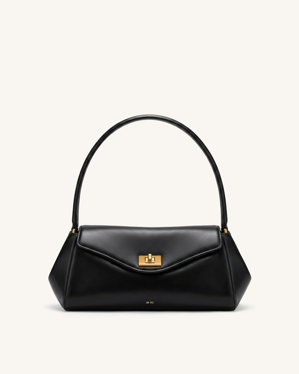 Lucia Turn-Lock Flap Shoulder Bag - Black