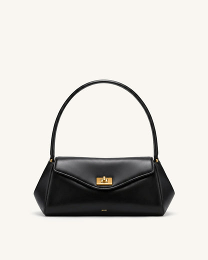 Lucia Turn-Lock Flap Shoulder Bag - Black
