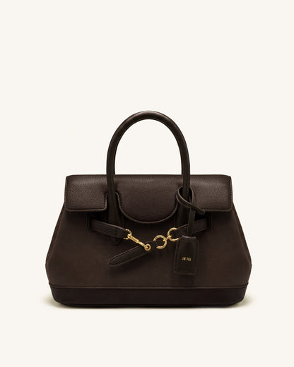Alina Belted Satchel Bag - Dark Brown Canvas