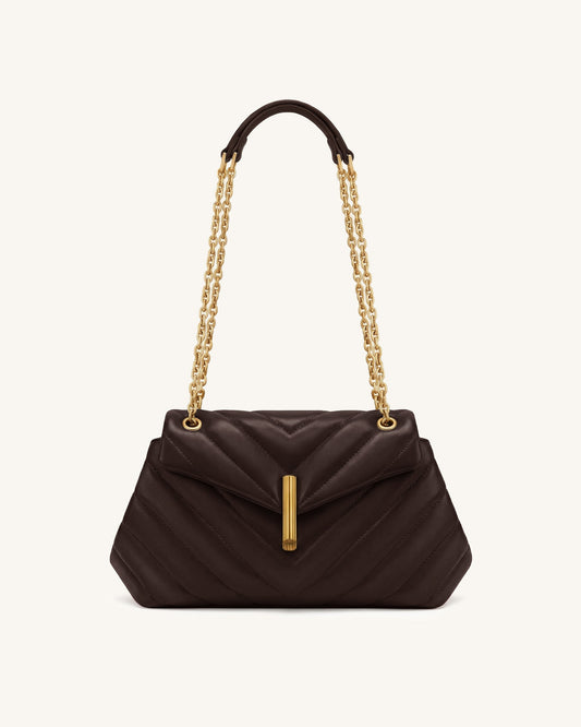 Valerie Quilted Chain Flap Shoulder Bag - Dark Brown