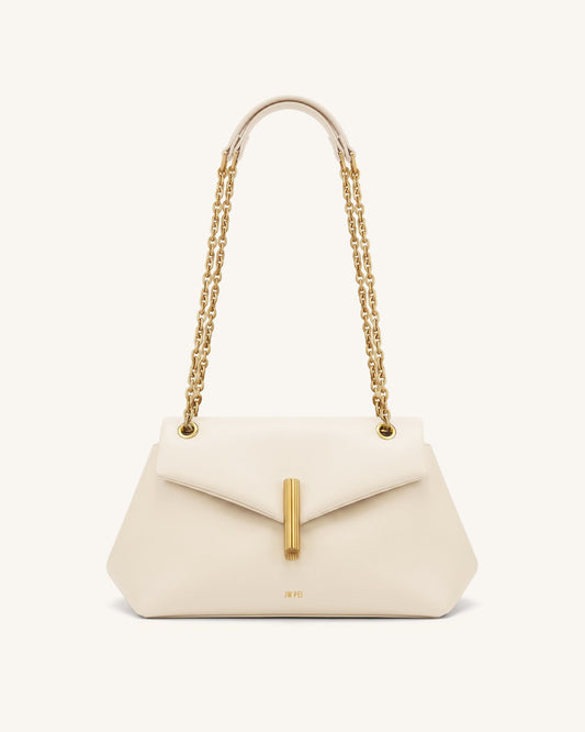 Valerie Chain Flap Shoulder Bag - Cream White