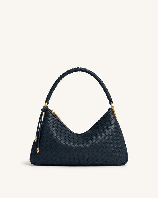 Lorena Woven Shoulder Bag - Navy Blue