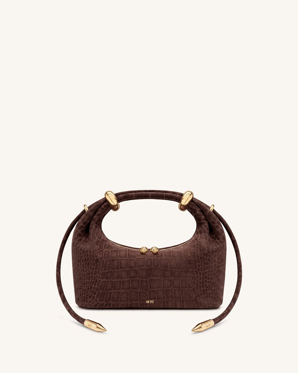 Ellie Faux Suede Metal Ring Embellished Top Handle Bag - Chocolate Brown Croc
