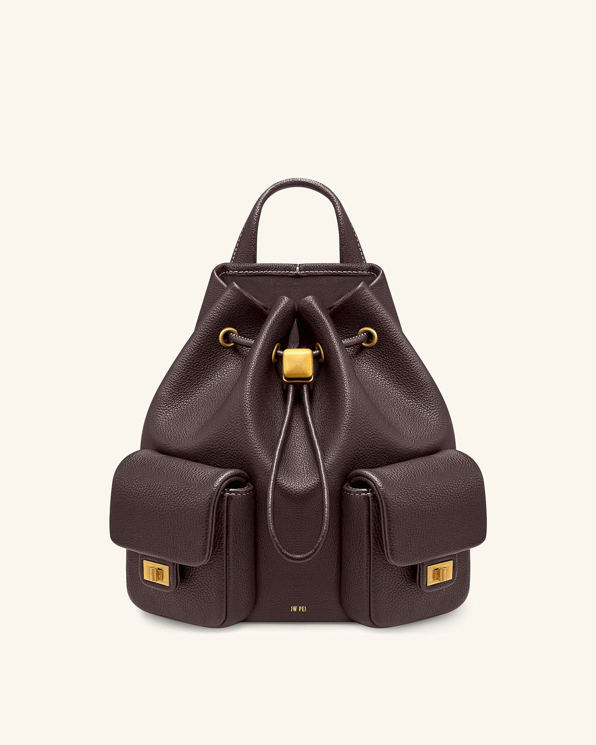 Avery Pebbled Drawstring Utility Backpack – Dark Brown