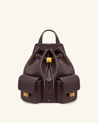 Avery Pebbled Drawstring Utility Backpack – Dark Brown