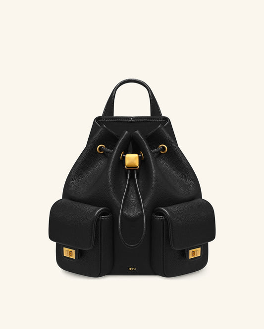Avery Pebbled Drawstring Utility Backpack – Black