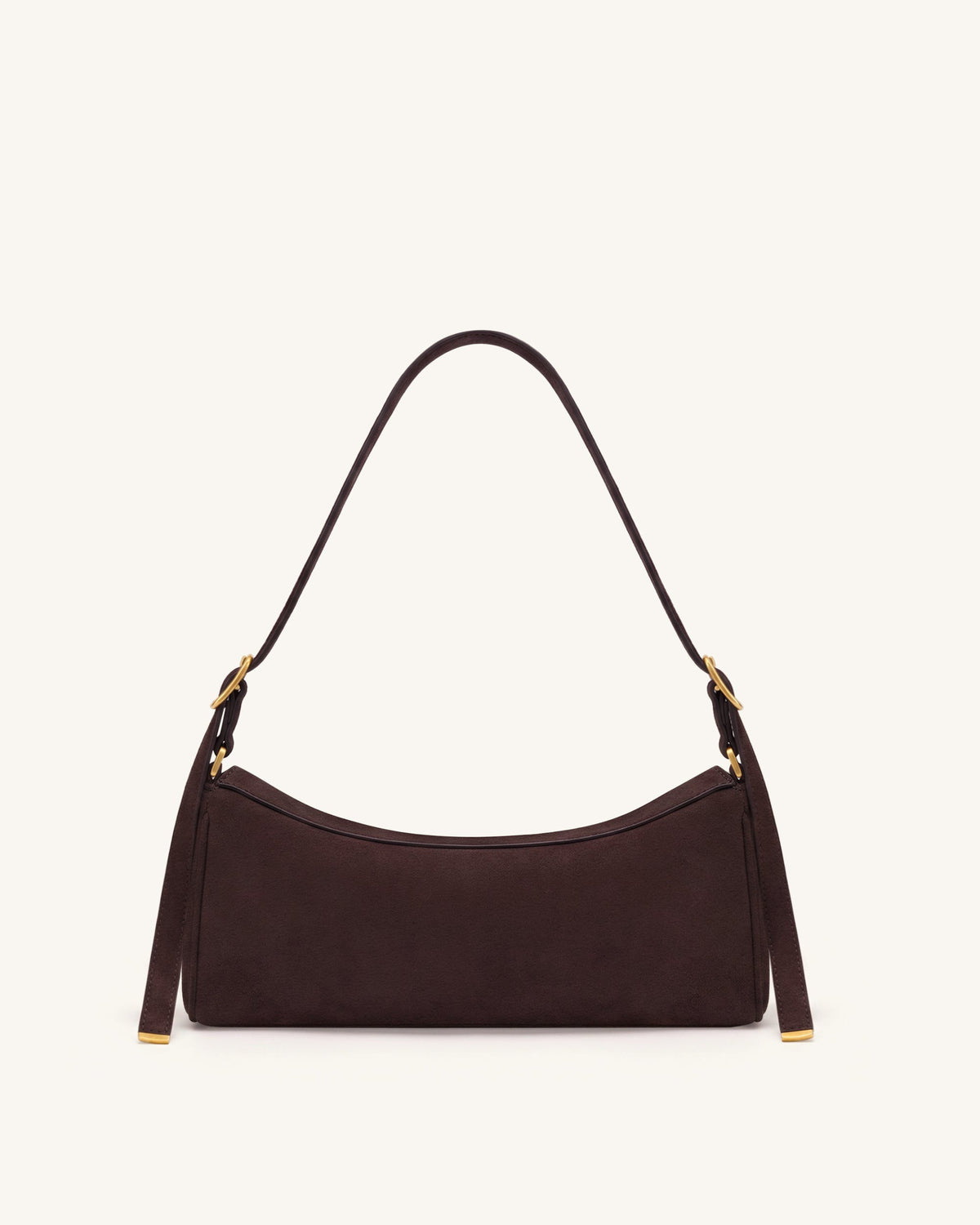 Elowen Faux Suede East-West Shoulder Bag - Dark Brown