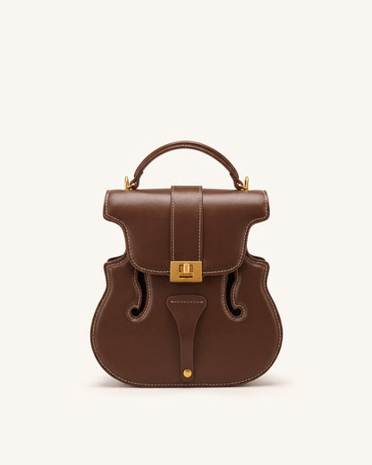 Violin Shape Top Handle Bag - Dark Brown
